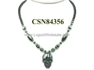 Hematite Skull Pendant Beads Stone Chain Choker Fashion Women Necklace